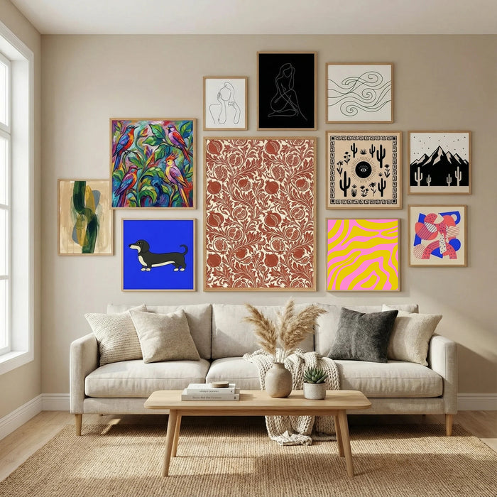 Abstract Lines and Yellow and Pink Poster by Angela Minca in Nordic Simplicity gallery wall
