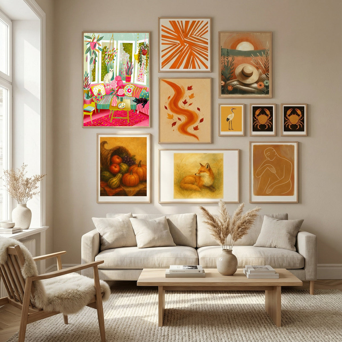Bohemian Interior Colourful Chushions and Two Cats Poster by uta krogmann in Nordic Tranquility gallery wall