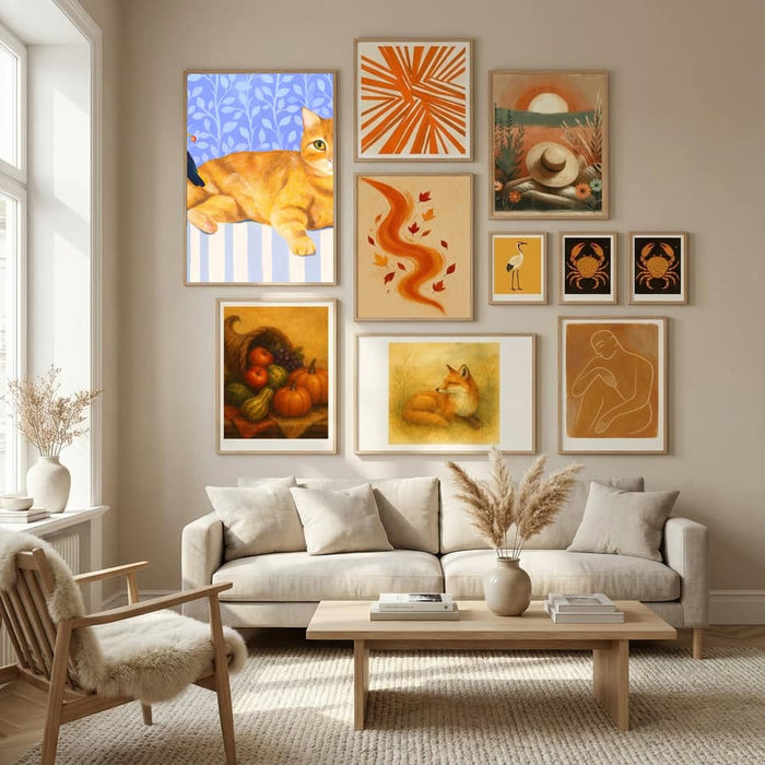 Ginger Cat and Blackbirds Poster – Poster und Kunstdruck