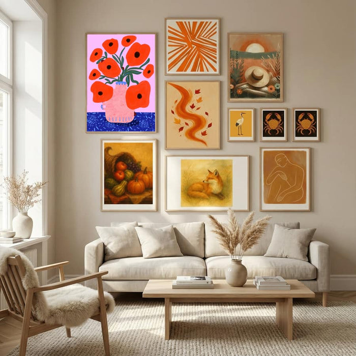 Red Poppies and Ladybirds Floral Illustration Poster by Dirkie Nell in Nordic Tranquility gallery wall