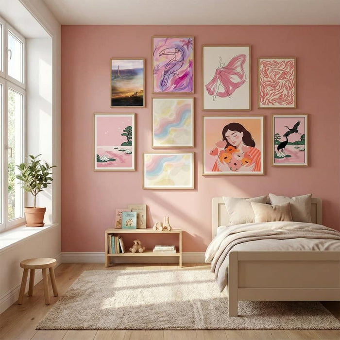 Misty Western Cattle Drive Poster by Shenshen Dou in Serene Pink gallery wall