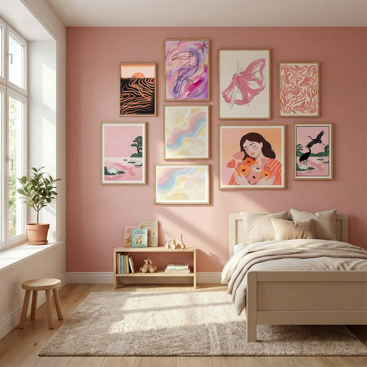 Sunset Cut Out Poster by Little Dean in Serene Pink gallery wall
