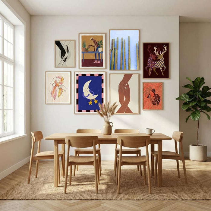 Tall Cacti on Blue | Oaxaca Mexico Travel Poster by Raisa Zwart in Sophisticated Simplicity gallery wall