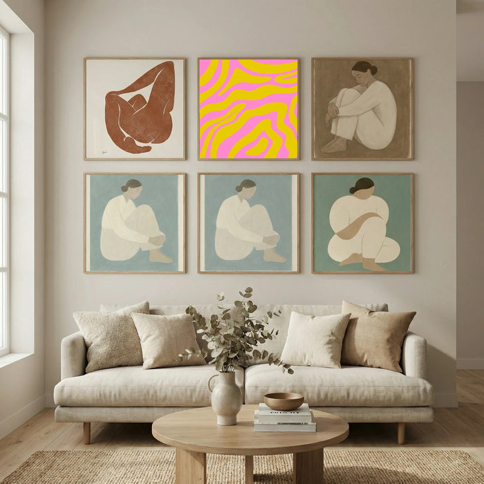 Abstract Lines and Yellow and Pink Poster by Angela Minca in Still Air & Solitude gallery wall