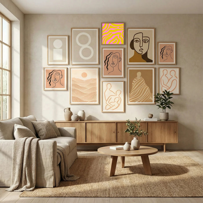 Abstract Lines and Yellow and Pink Poster by Angela Minca in Winter Elegance gallery wall
