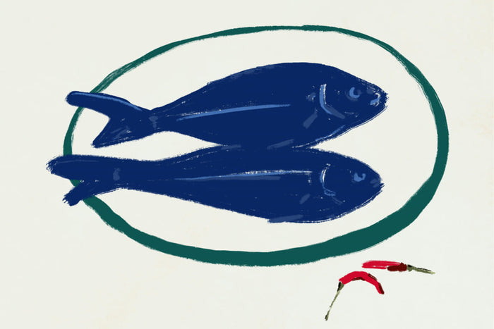 Blue fishes still life Poster – Poster und Kunstdruck