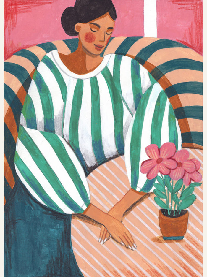 Affiche Woman in stripes in thought – affiche et impression d’art