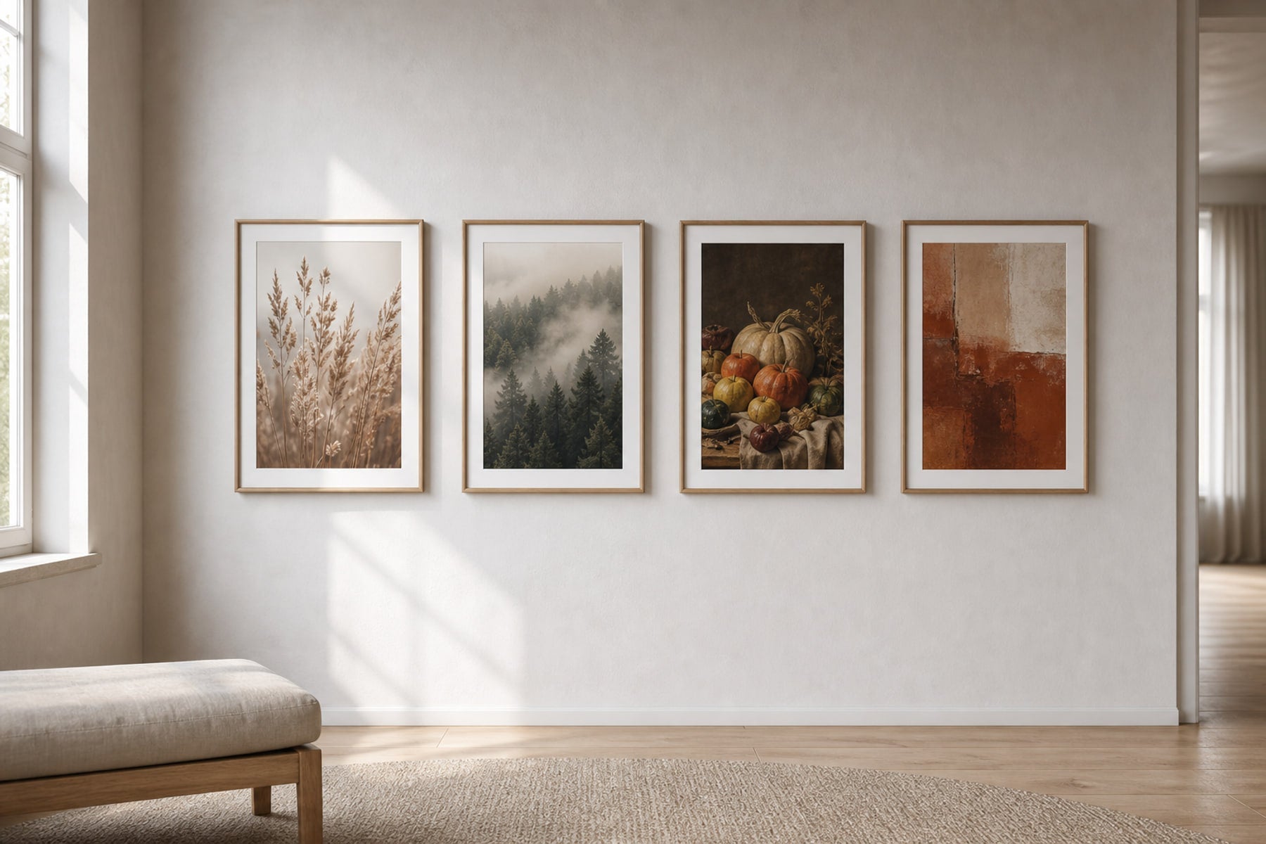 Nordic editorial seasonally styled Nordic living space featuring framed wall art and restrained seasonal details that directly express the article theme