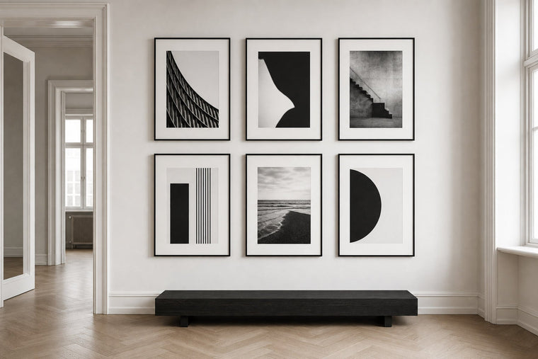 Nordic editorial editorial Nordic living room featuring framed art and restrained furnishings built around the exact colour theme in the title