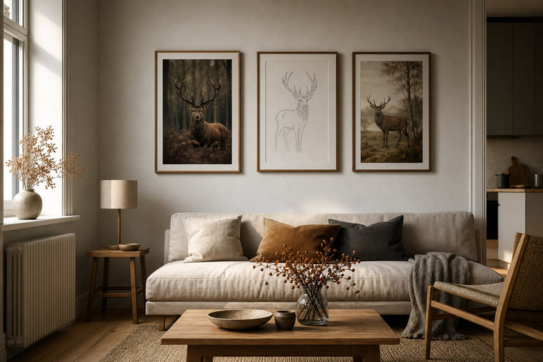 Nordic editorial seasonally styled Nordic living space featuring framed wall art and restrained seasonal details that directly express the article theme