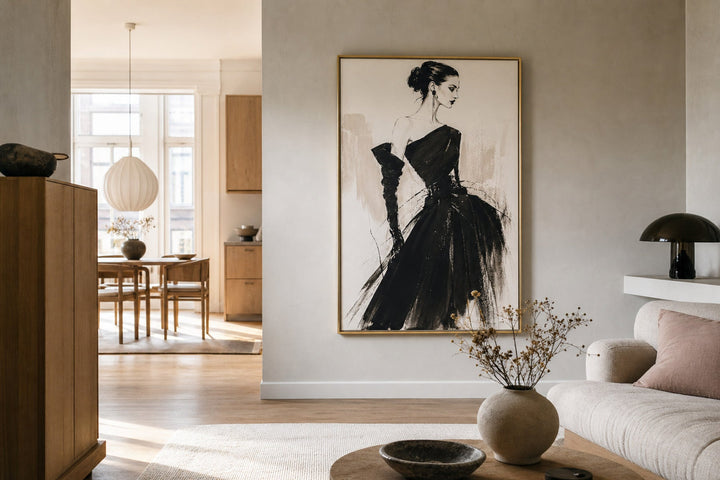 Nordic editorial high-end Nordic interior featuring hero artwork that visually communicates the art movement or style named in the title