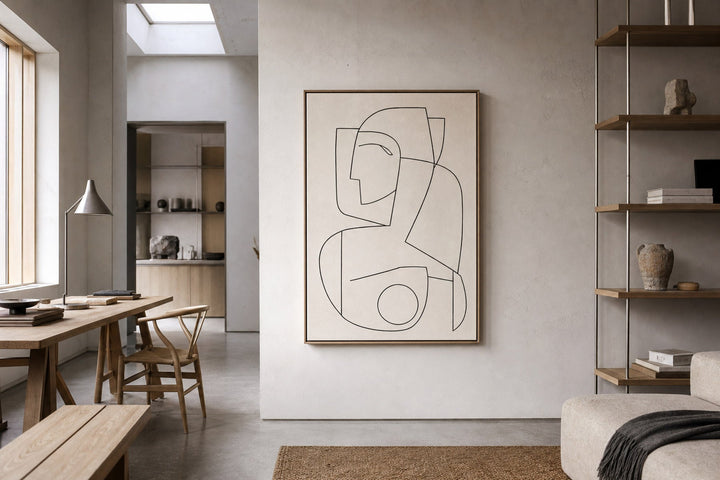 Nordic editorial high-end Nordic interior featuring hero artwork that visually communicates the art movement or style named in the title