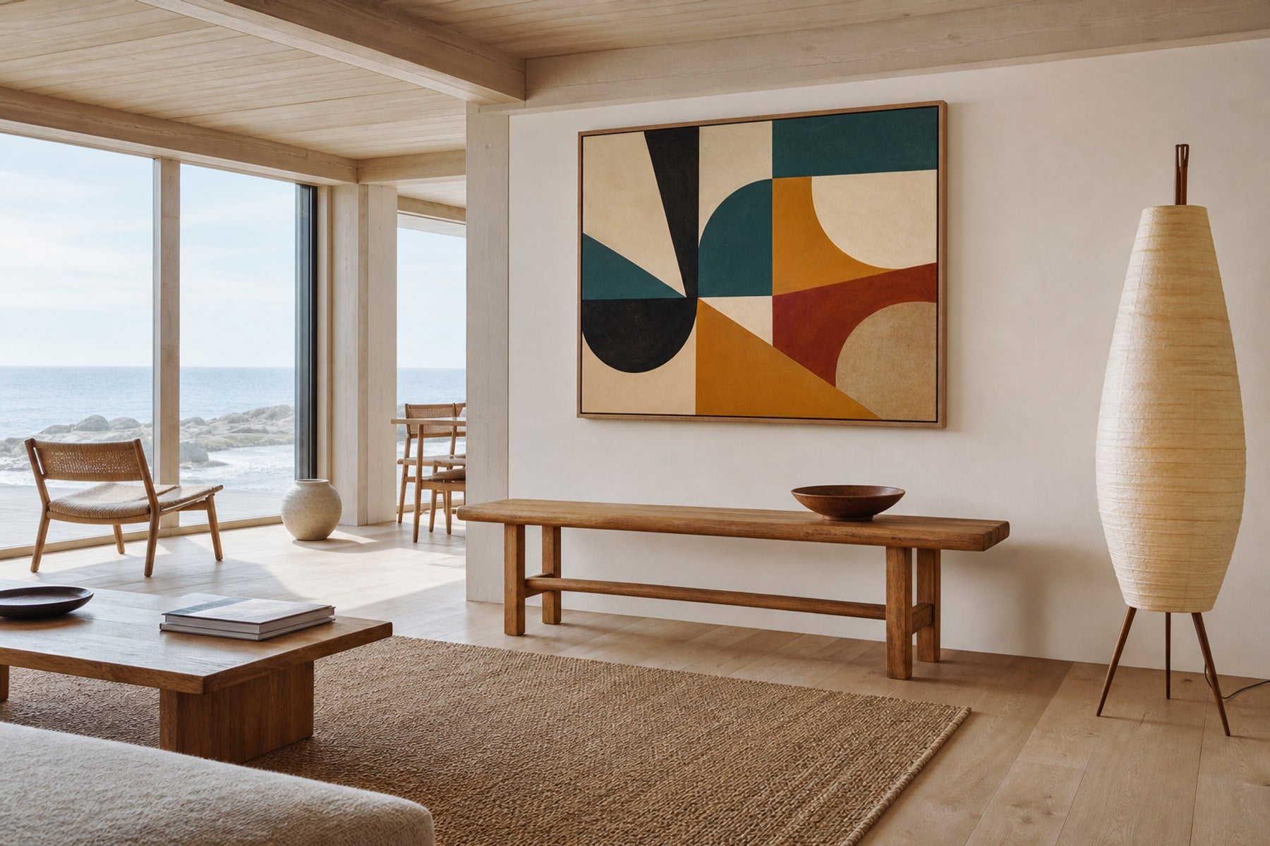 Nordic editorial high-end Nordic interior featuring hero artwork that visually communicates the art movement or style named in the title