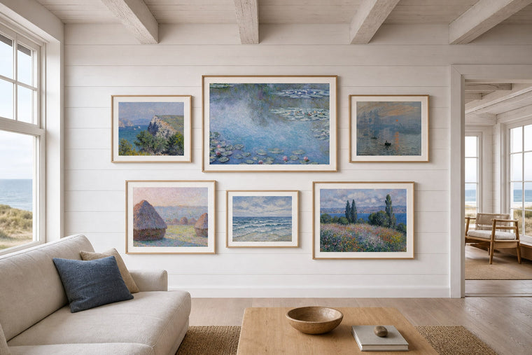 Nordic editorial refined Nordic living room featuring carefully composed framed-art vignette that directly illustrates the article subject
