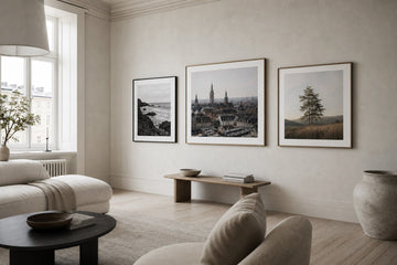 Nordic editorial high-end Nordic interior featuring hero artwork that visually communicates the art movement or style named in the title
