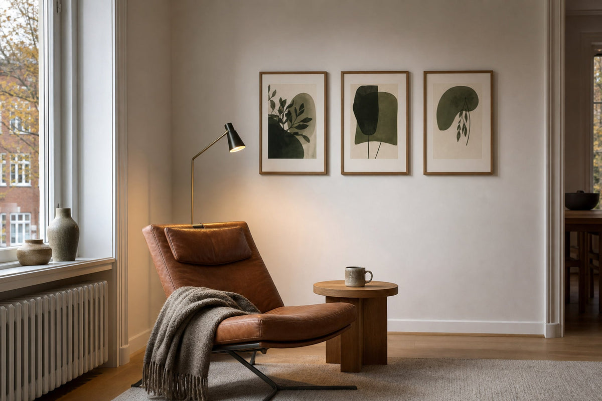 Nordic editorial seasonally styled Nordic living space featuring framed wall art and restrained seasonal details that directly express the article theme