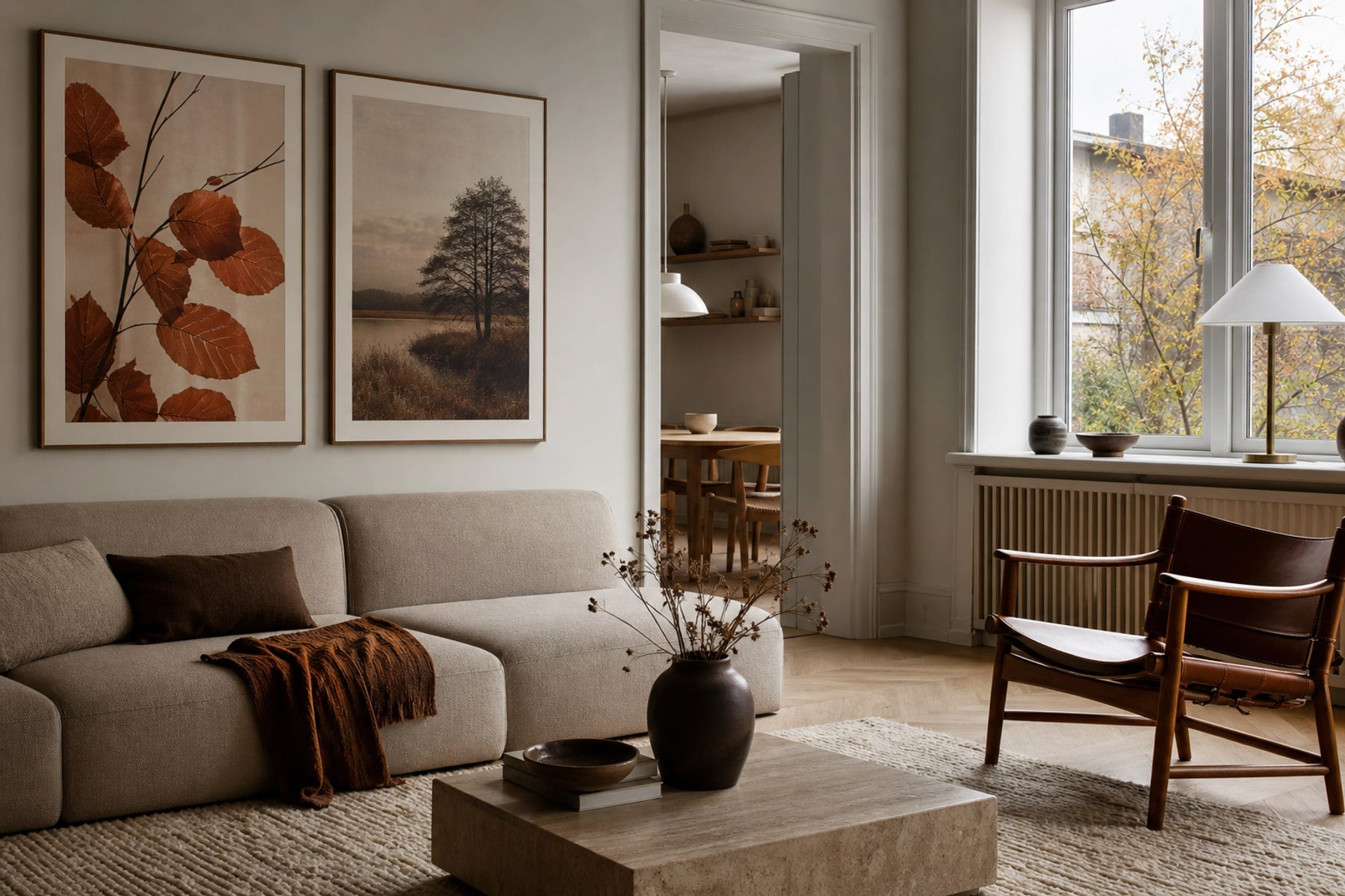 Nordic editorial seasonally styled Nordic living space featuring framed wall art and restrained seasonal details that directly express the article theme