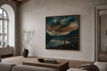 Nordic editorial high-end Nordic interior featuring hero artwork that visually communicates the art movement or style named in the title