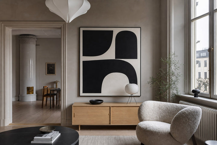 Nordic editorial high-end Nordic interior featuring hero artwork that visually communicates the art movement or style named in the title