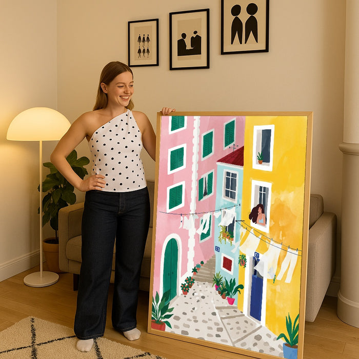 Colorful Village Alley – plakat og kunsttryk