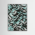 Black Wood Abstract Calligraphy In Blue Poster