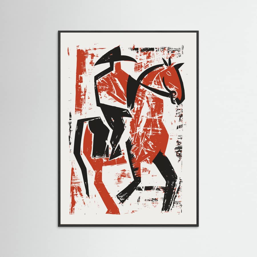 Black Wood Abstract Horse Rider Poster