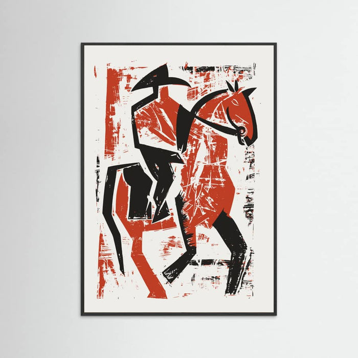 Black Wood Abstract Horse Rider Poster
