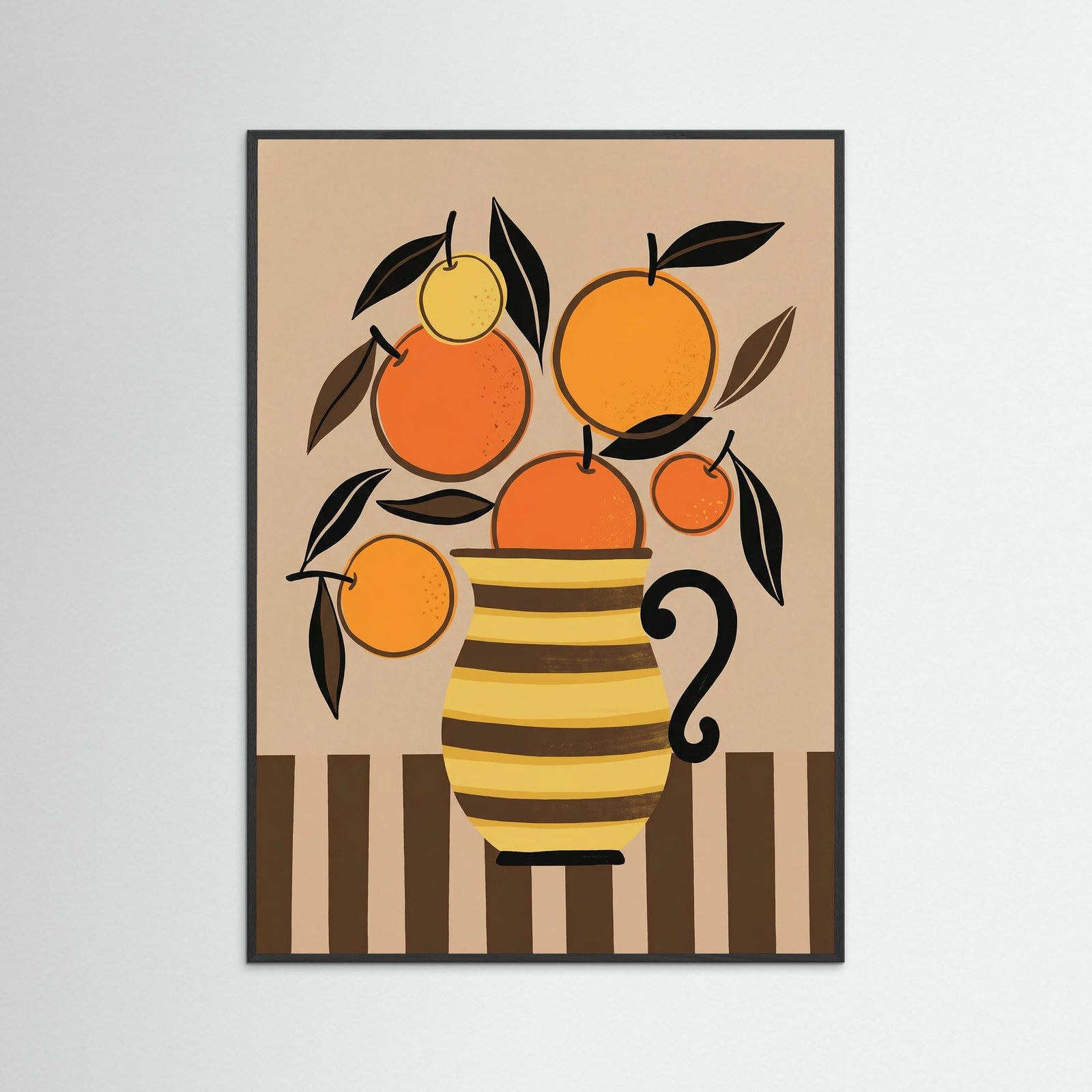 Black Wood Abstract Orange Vase