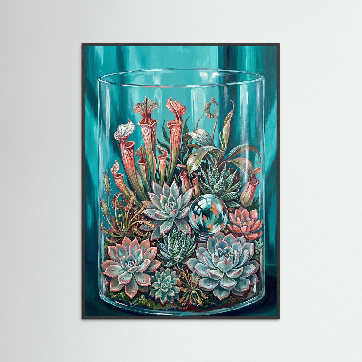 Black Wood Aqua Bloom Still Life