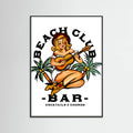Black Wood Beach Club Bar. Sailor Jerry Style Pin-up Girl Playing Guitar Poster