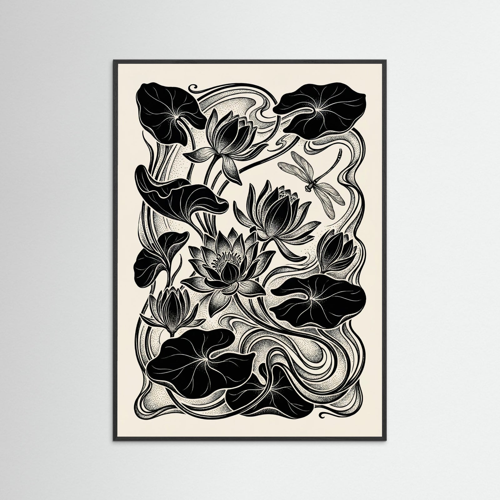 Black Wood Beardsley Floral Nouveau