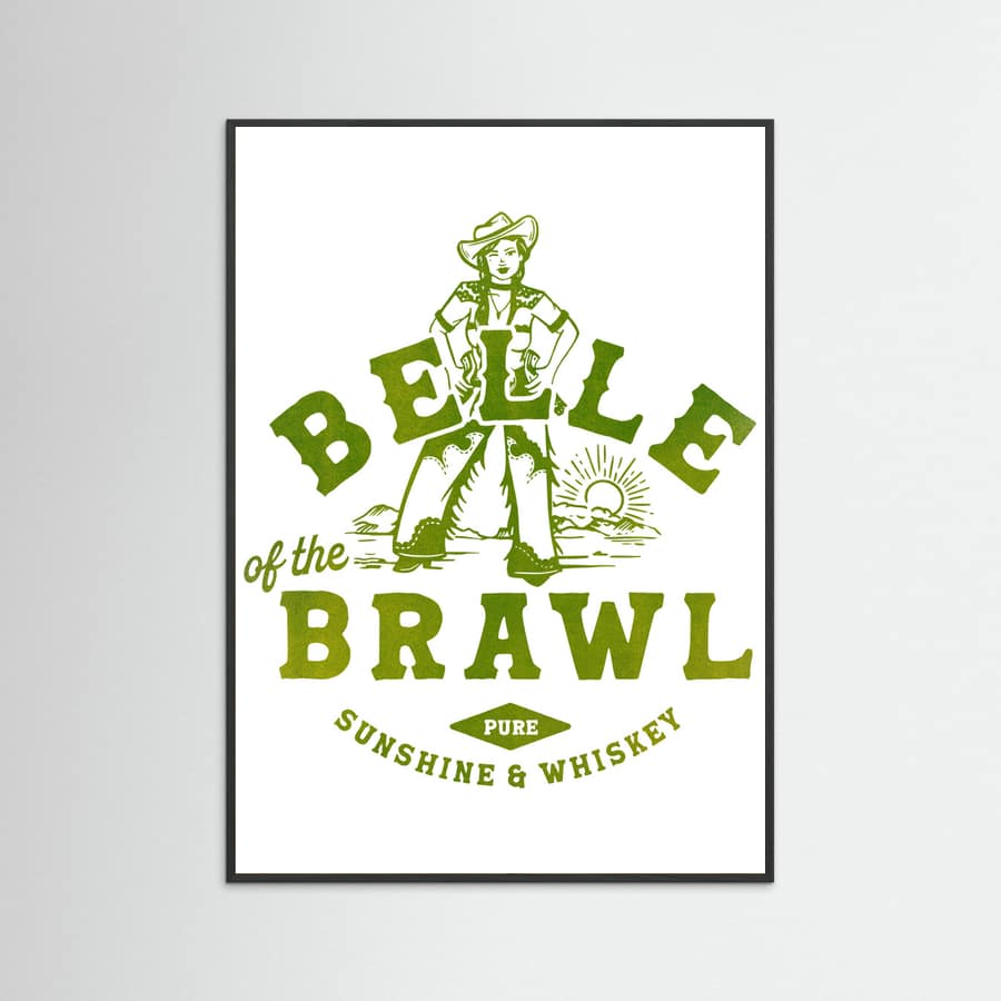 Black Wood Belle Of The Brawl Cowgirl Wall Art Poster
