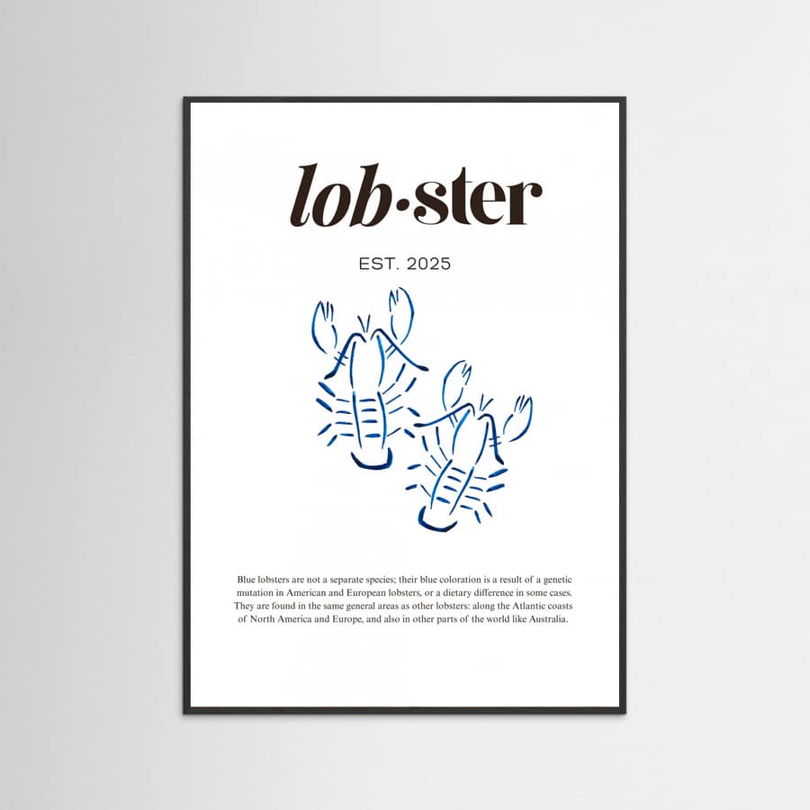 Póster Blue Lobster Poster | Minimalist Coastal Art with Seafood Illustration – póster e impresión artística