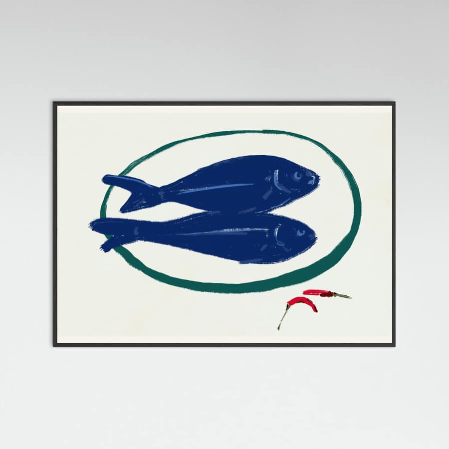 Blue fishes still life Poster – Poster und Kunstdruck