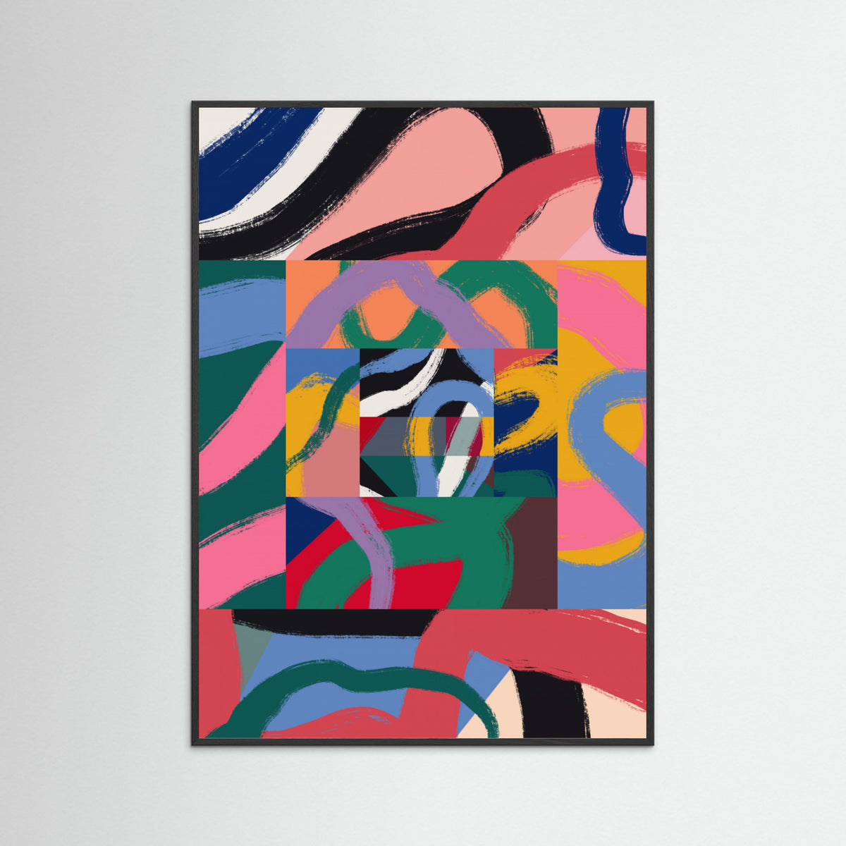 Black Wood Colorful Line Ribbon Abstract Poster