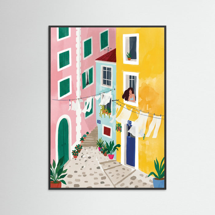 Colorful Village Alley – plakat og kunsttryk