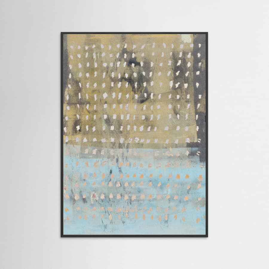 Black Wood Contemporary Abstract In Yellow, Taupe, Light Blue Poster