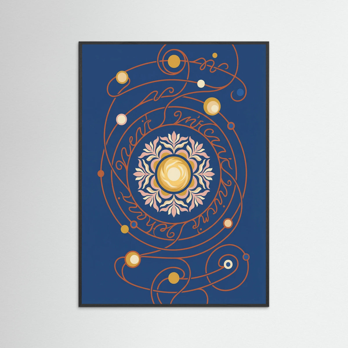 Black Wood Cosmic Floral Script