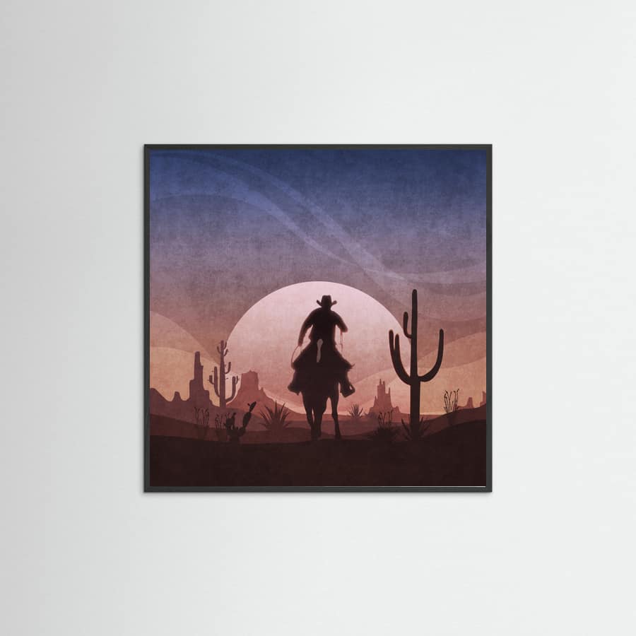 Black Wood Cowboy Sunset Poster