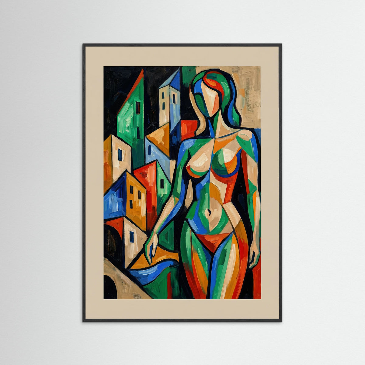 Black Wood Cubist Woman Beige