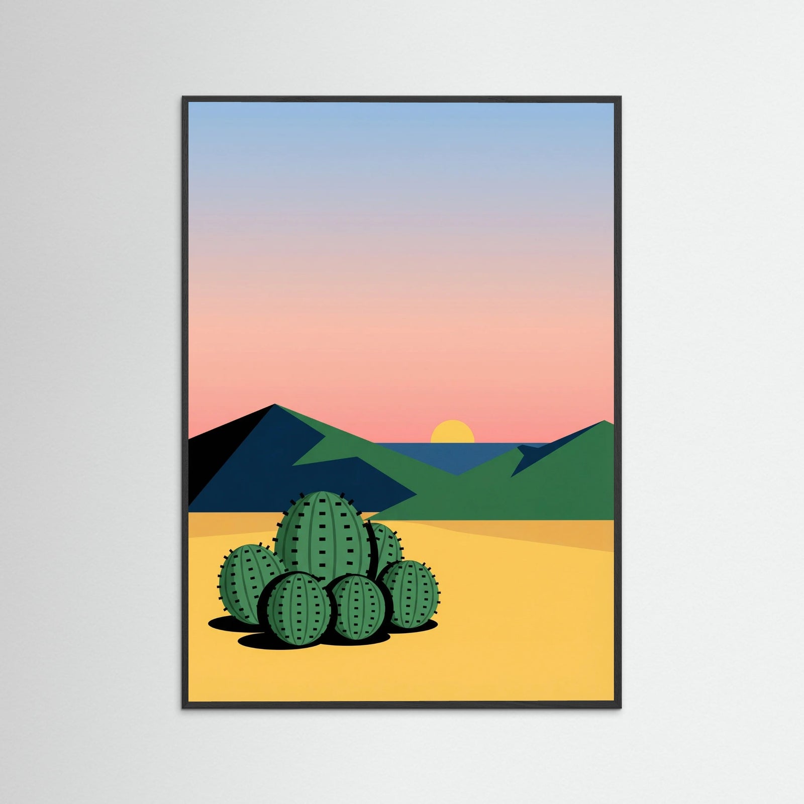 Black Wood Desert Sunset Cactus