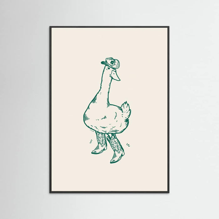 Black Wood Duck wearing Western Boots in green Poster
