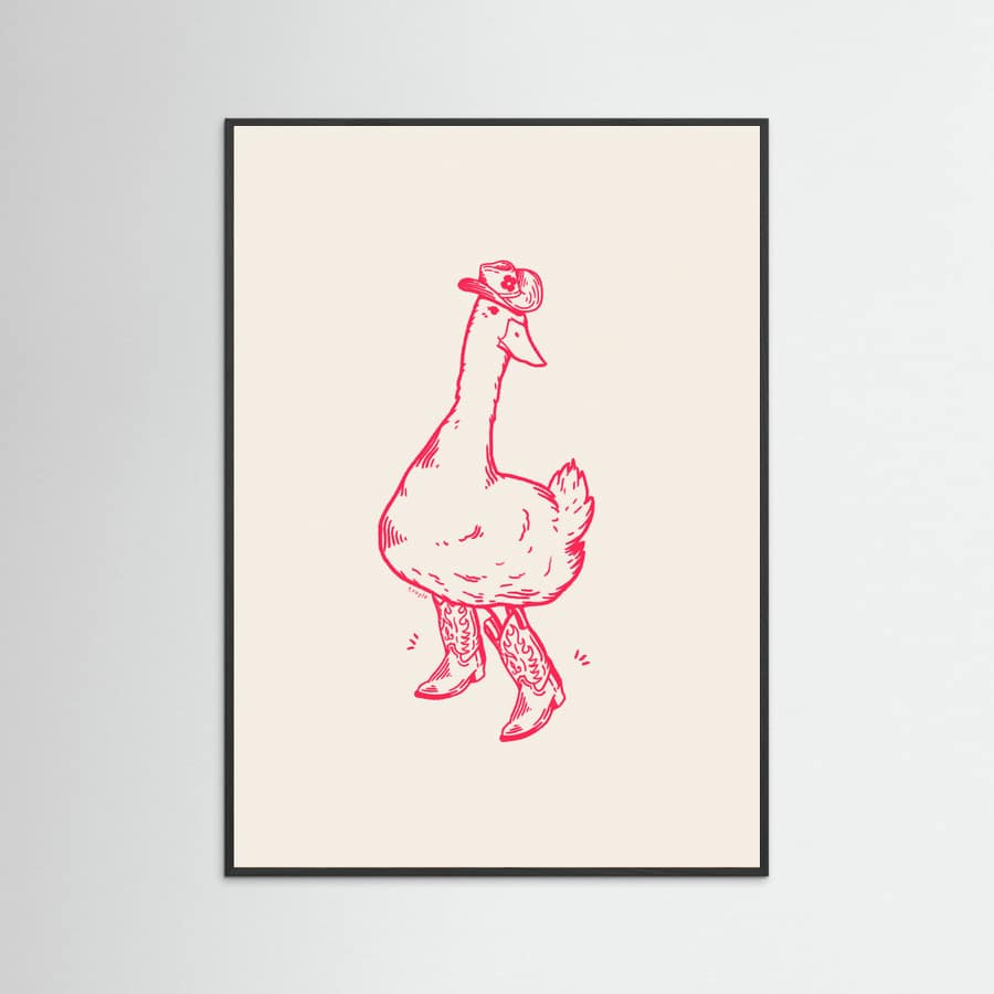 Black Wood Duck wearing Western Boots in pink Poster