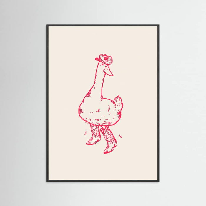 Black Wood Duck wearing Western Boots in pink Poster