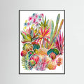 Black Wood Flowering Succulent and Cacti Garden Poster