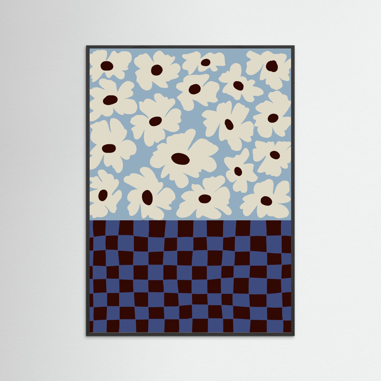 Black Wood Flowers_checkerboard Poster
