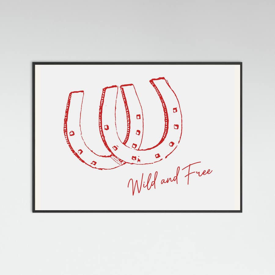 Horseshoe Wild and Free Red Poster – plakat og kunsttryk