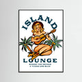 Black Wood Island Lounge Tropical Pin Up Girl Playing Guitar Poster