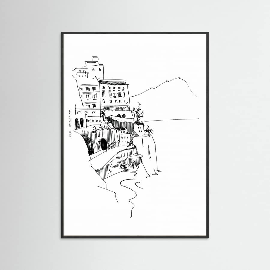 Italian Landscape Art, Amalfi Coast Small Towns By The Sea Poster – Poster und Kunstdruck