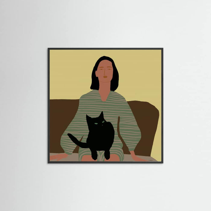 Póster Lady sitting with black cat. – póster e impresión artística
